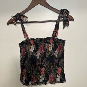 Rebecca Minkoff Black Floral Smocked Tie-Strap Camisole